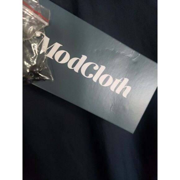 Modcloth Blouse Women's Medium Navy Blue Chiffon Beaded Collar Sheer Top NWT - Picture 3 of 12